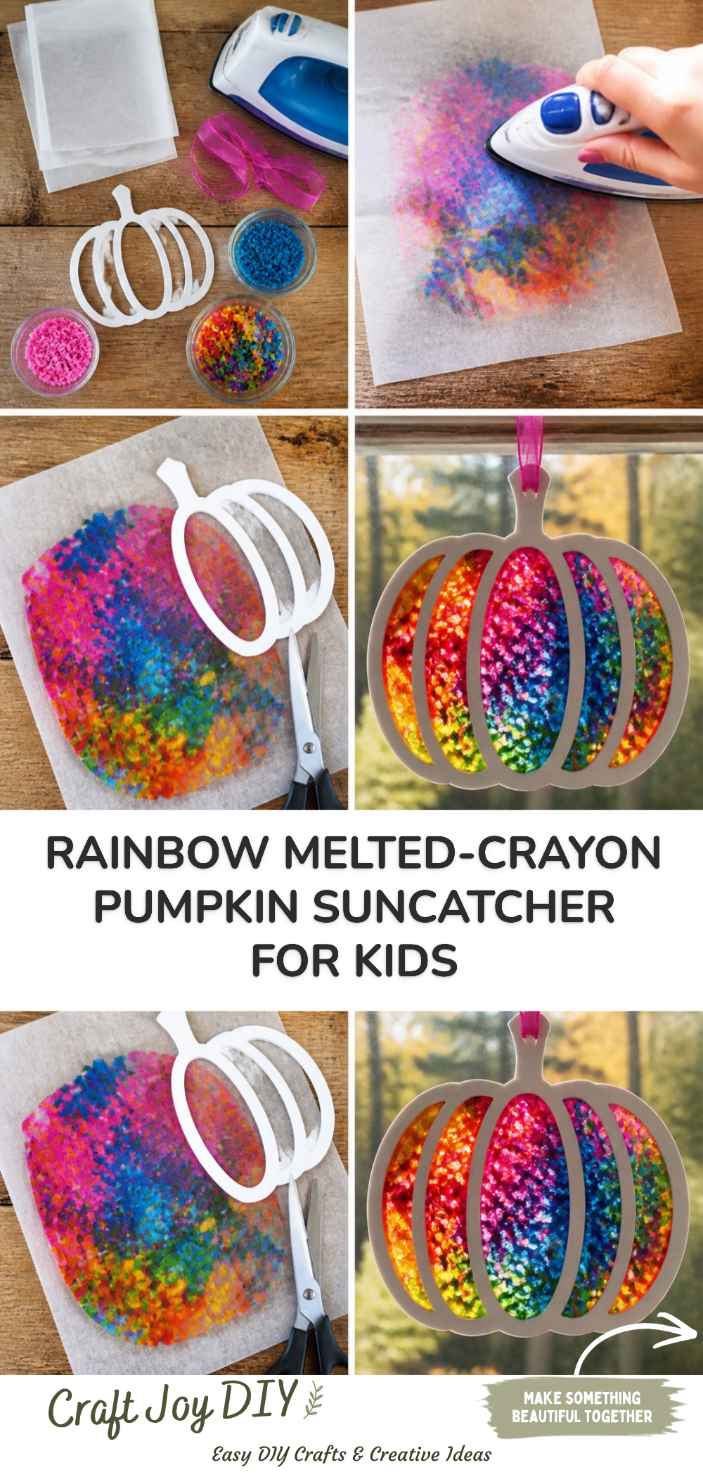 Rainbow Melted-Crayon Pumpkin Suncatcher for Kids