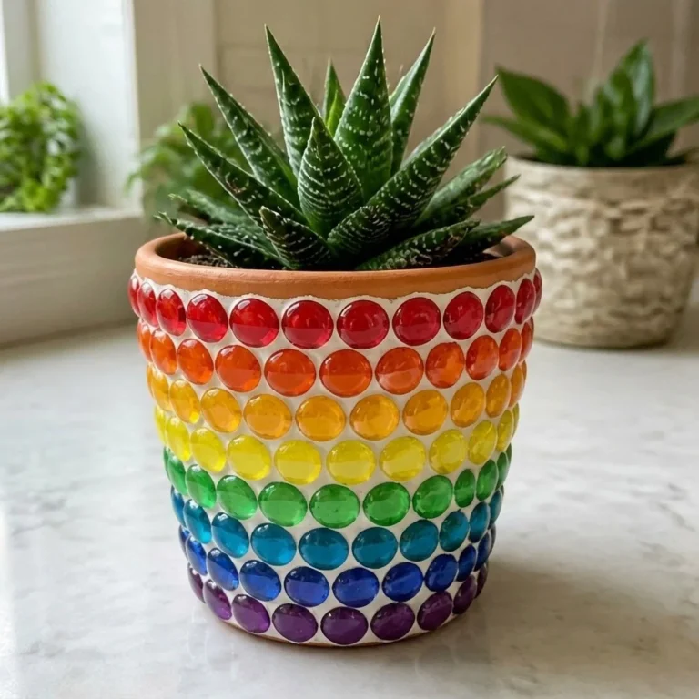 Rainbow mosaic flower pot craft for colorful garden decoration