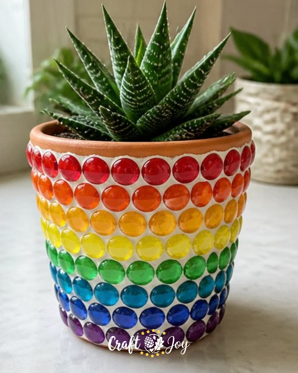 Rainbow Mosaic Flower Pot Craft for Garden Decor