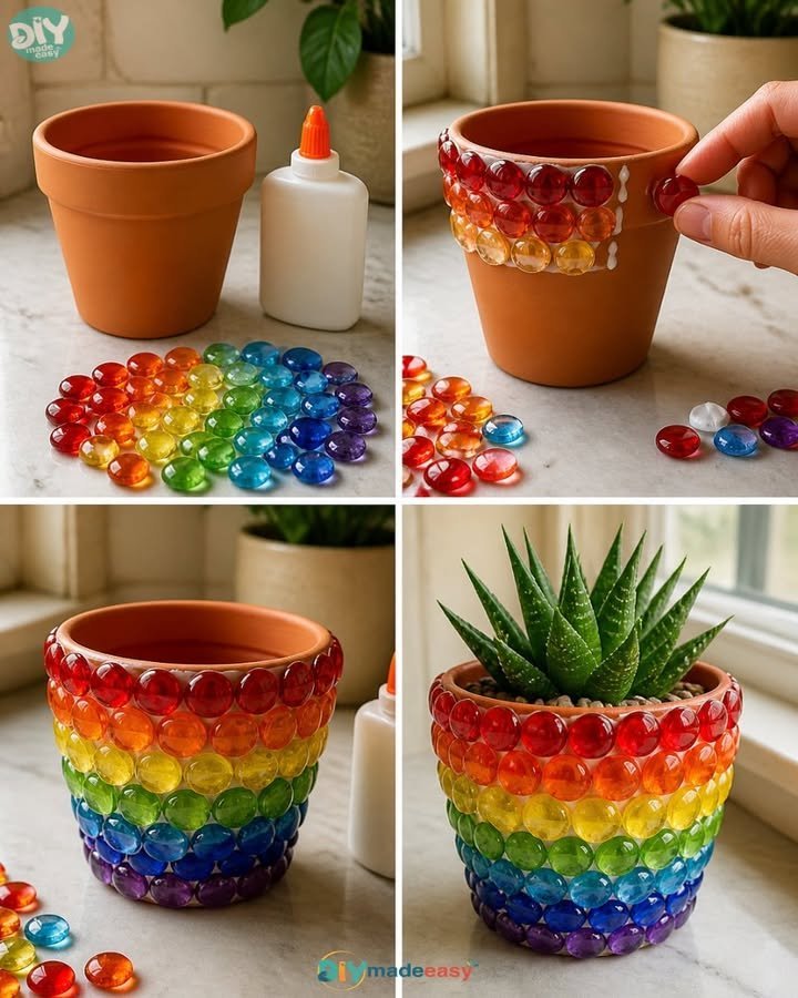 Rainbow Mosaic Flower Pot