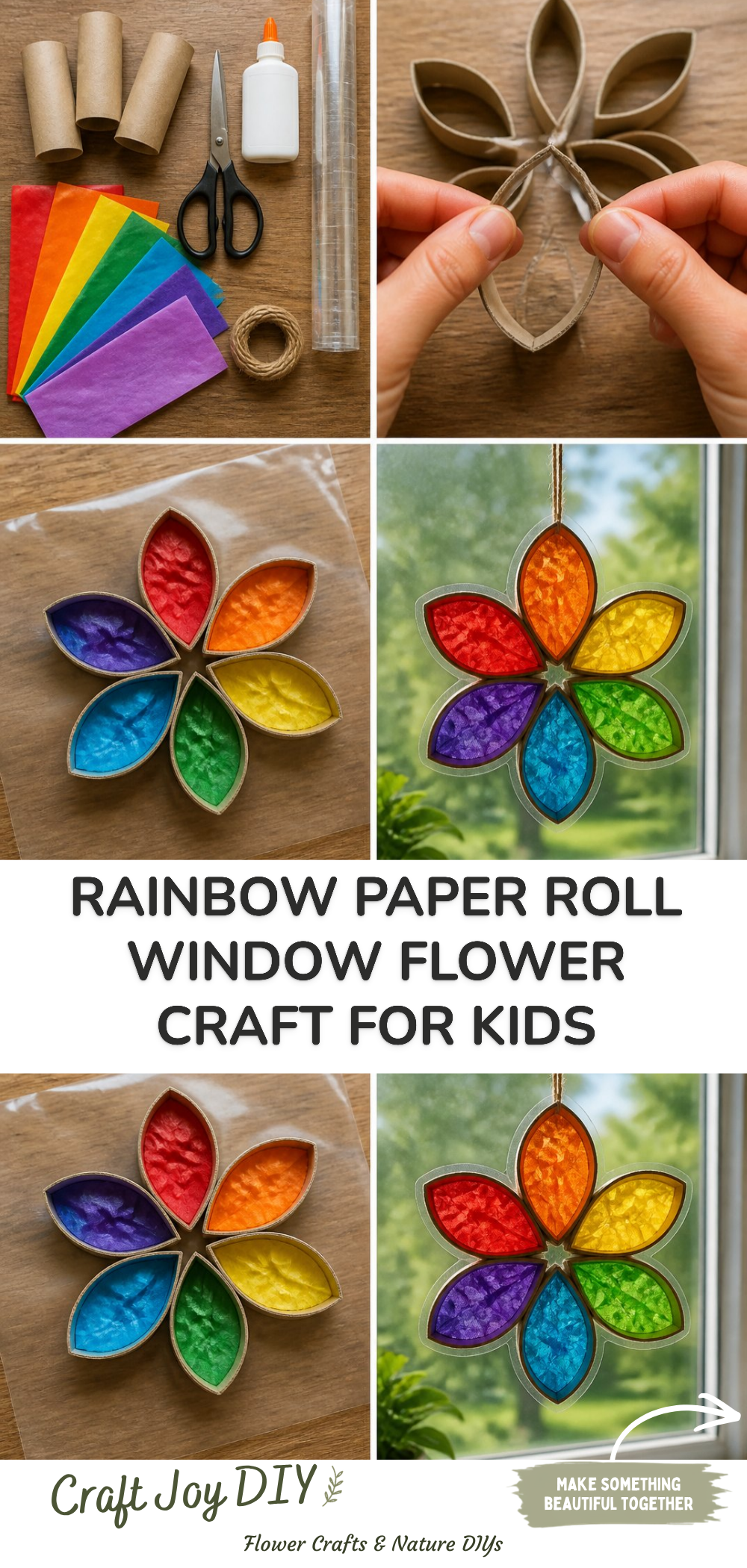 Rainbow Paper Roll Window Flower Craft for Kids