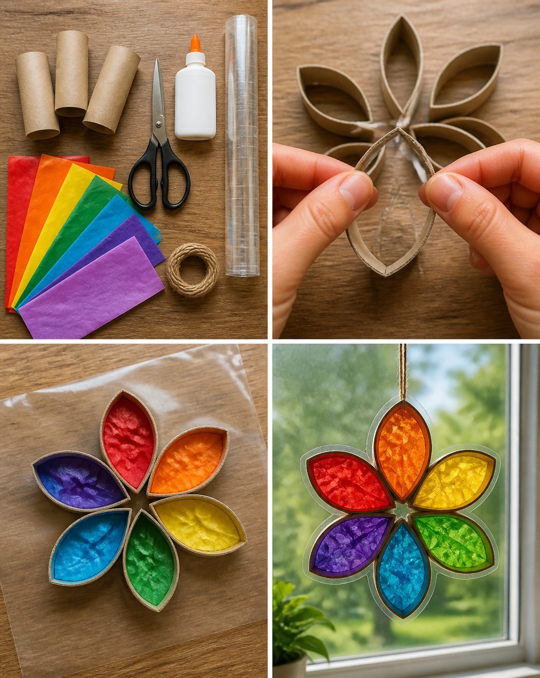 DIY Rainbow Paper Roll Window Flower Craft