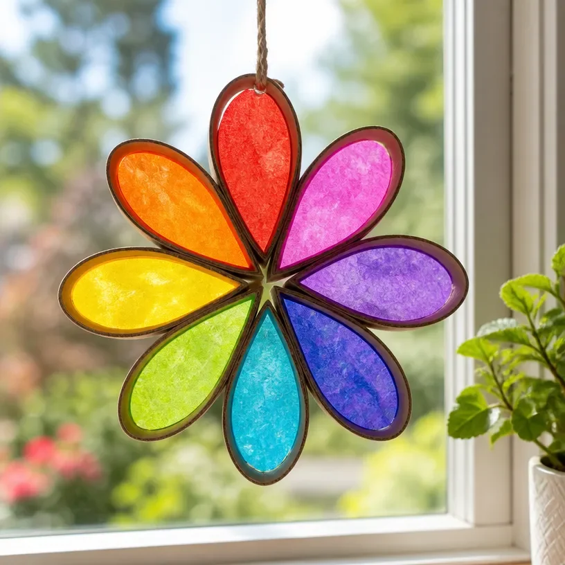 Rainbow paper roll flower craft activity for kids