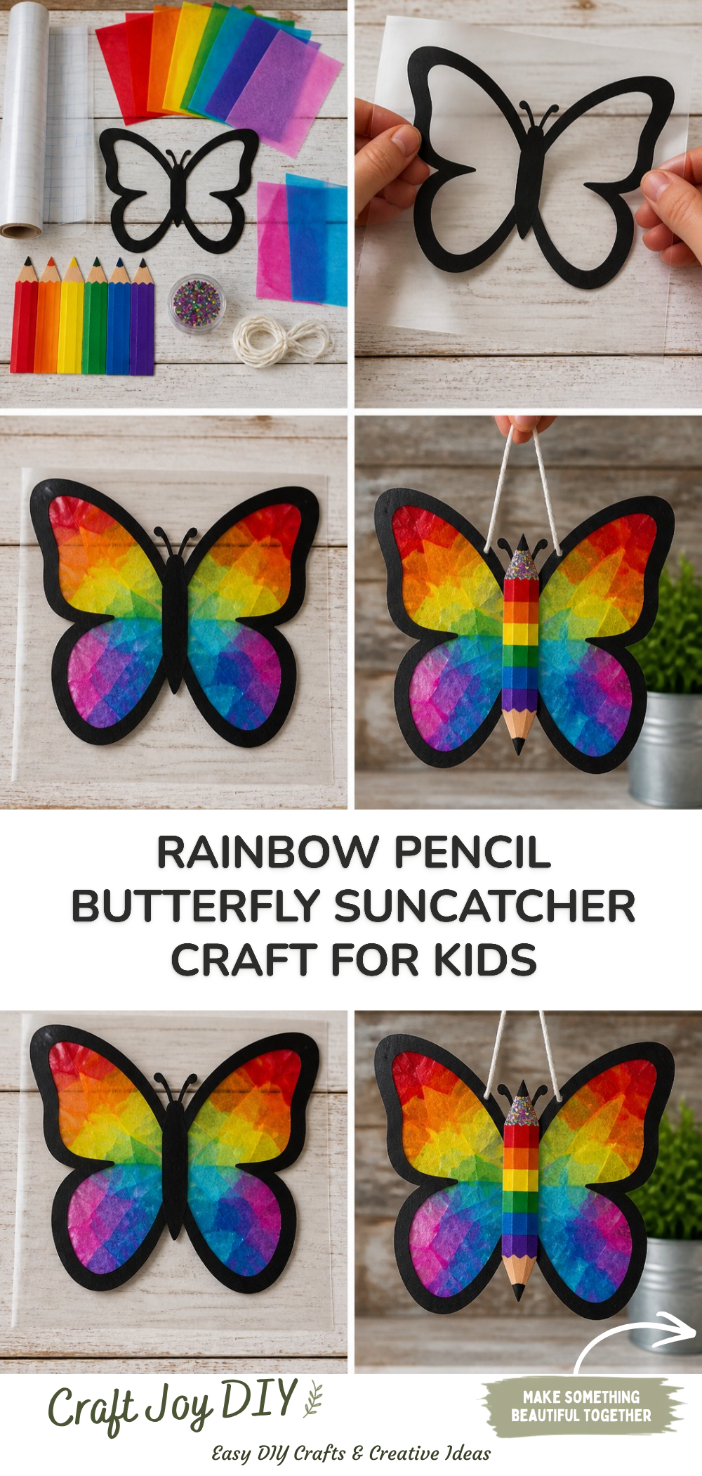 Rainbow Pencil Butterfly Suncatcher Craft for Kids