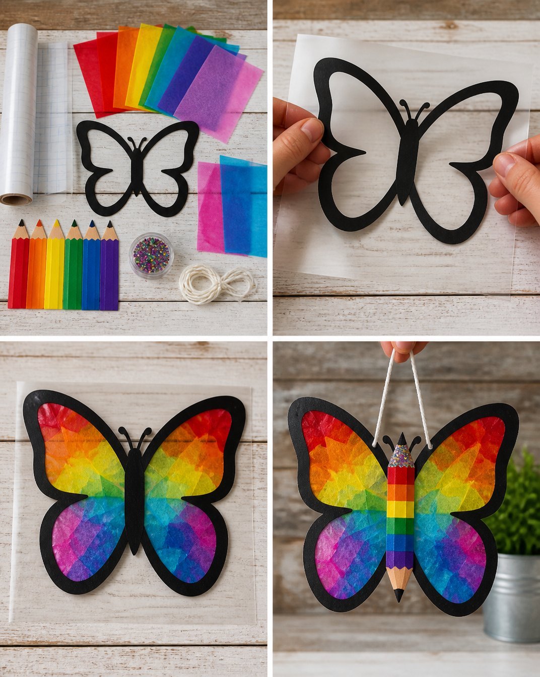 Rainbow Pencil Butterfly Suncatcher Craft for Kids