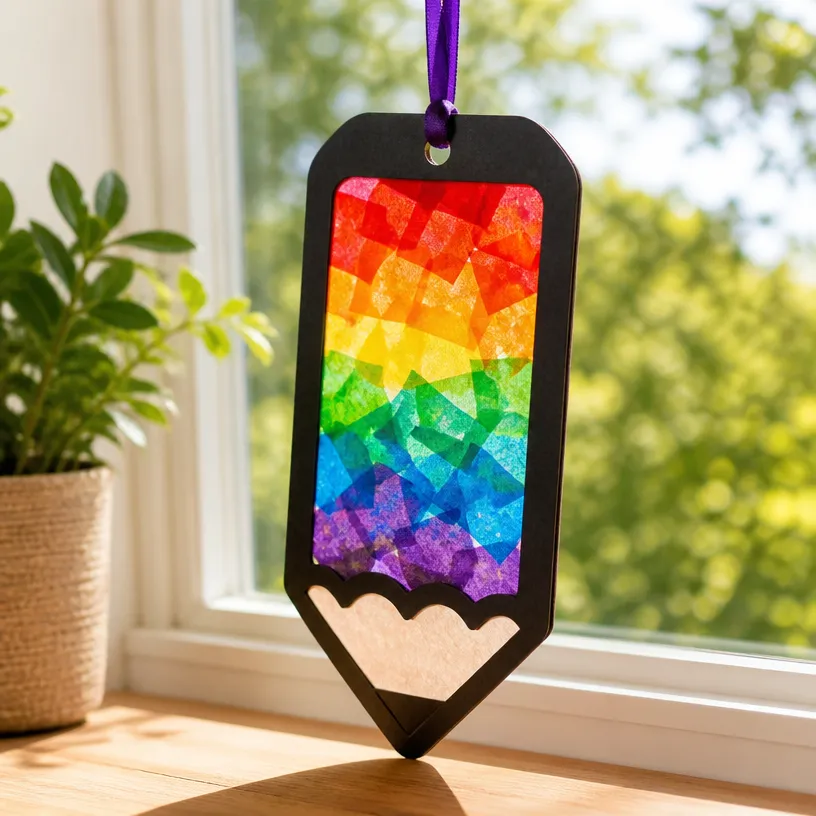 DIY Rainbow Pencil Crayon Suncatcher Craft for Kids