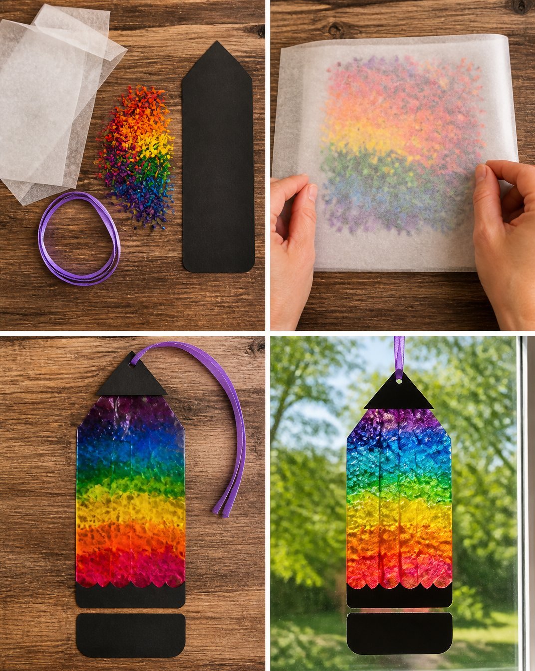 DIY Rainbow Pencil Crayon Suncatcher Craft for Kids