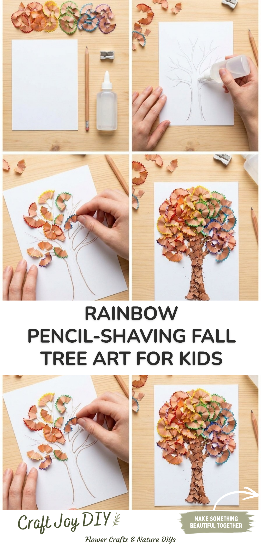 Rainbow Pencil-Shaving Fall Tree Art for Kids
