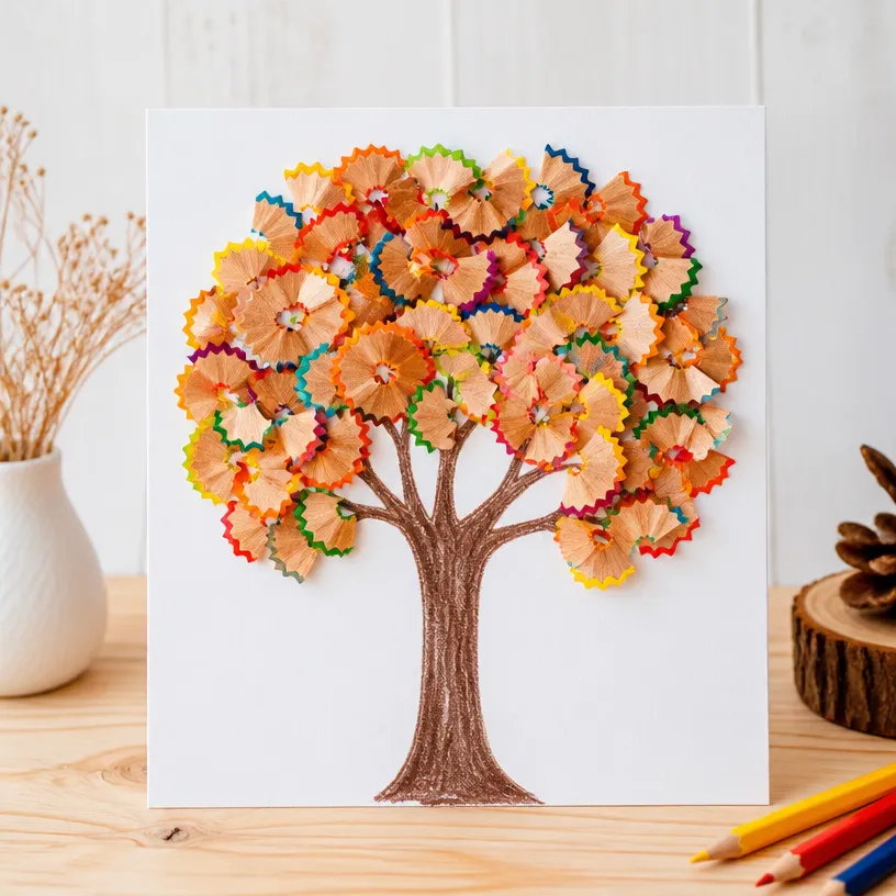 Rainbow Pencil-Shaving Fall Tree Art
