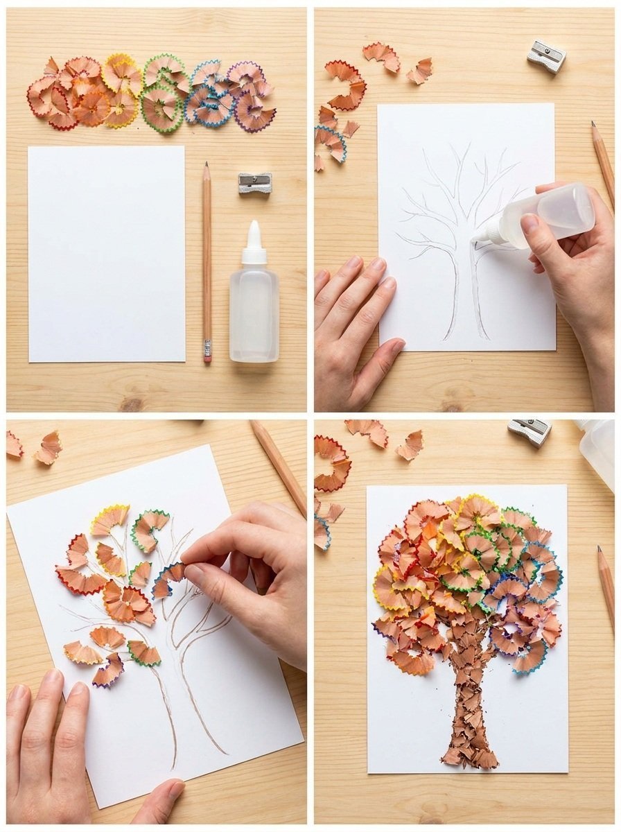 Rainbow Pencil-Shaving Fall Tree Art