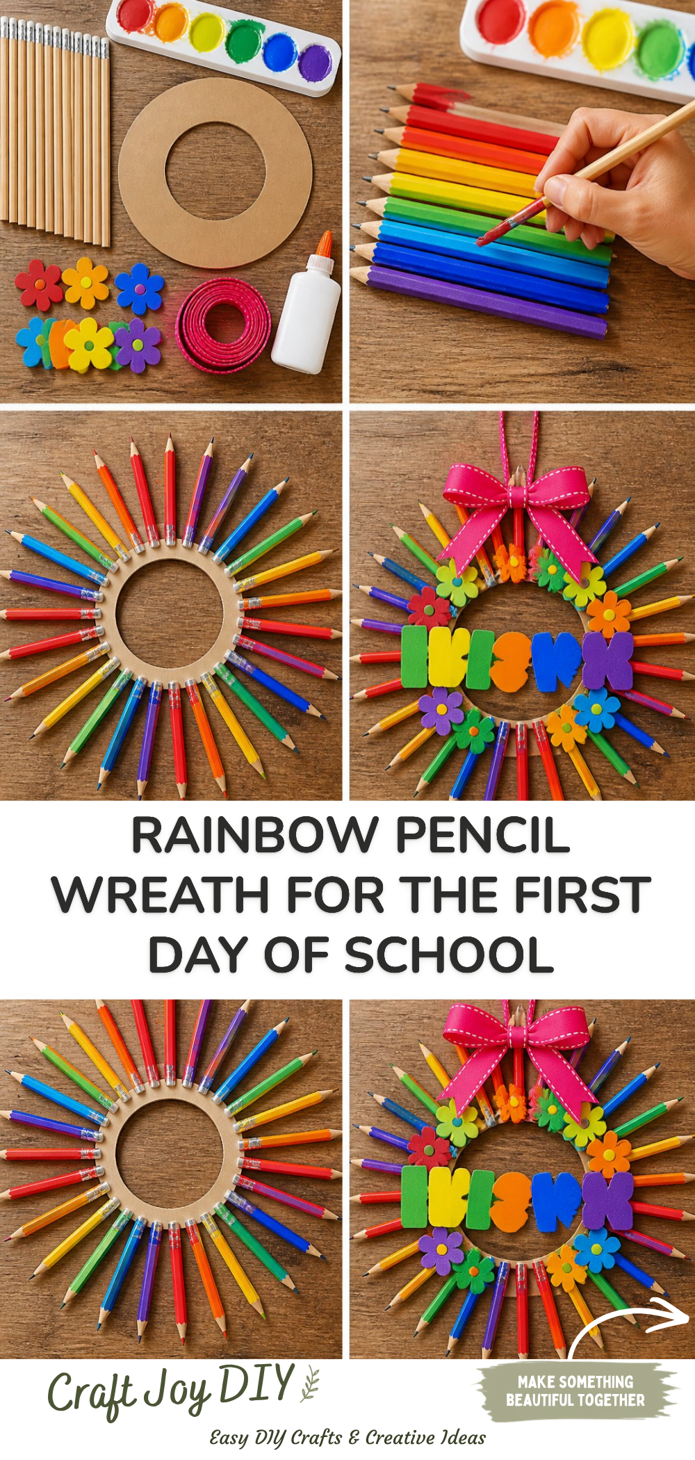Rainbow Pencil Wreath for the First Day of School