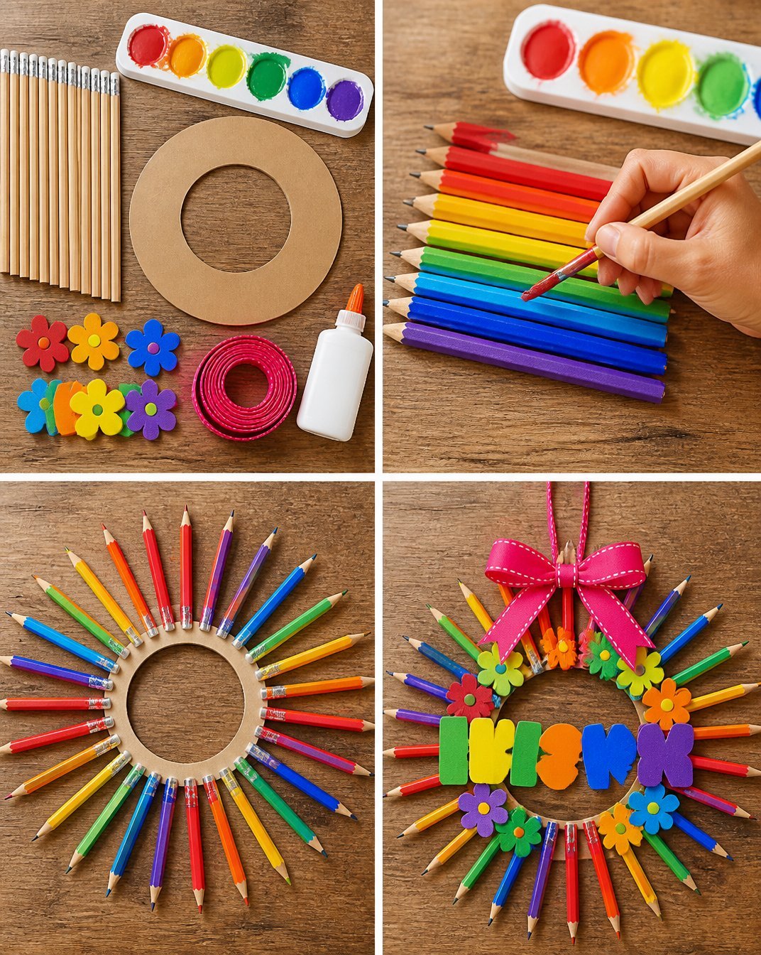 Rainbow Pencil Wreath for the First Day of School