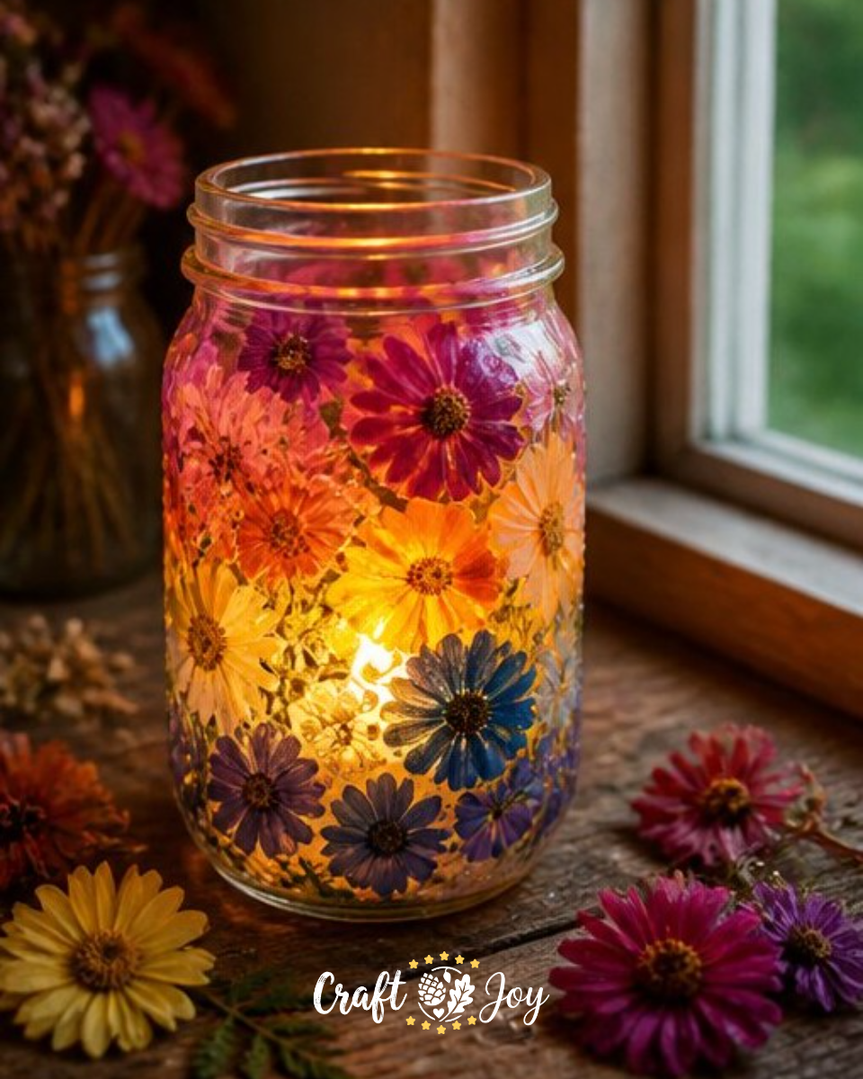 Rainbow Pressed Flower Window Lantern