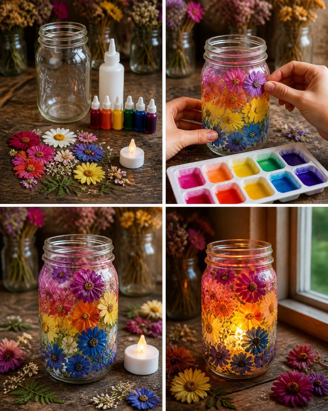 Rainbow Pressed Flower Window Lantern