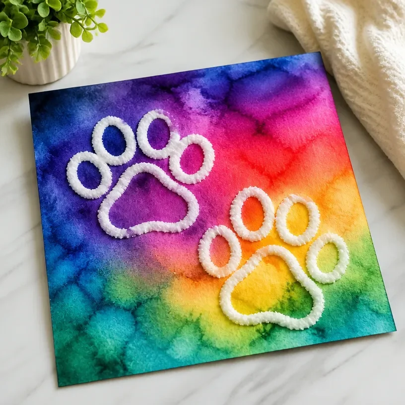 Rainbow Puppy Paw salt painting activity for kids
