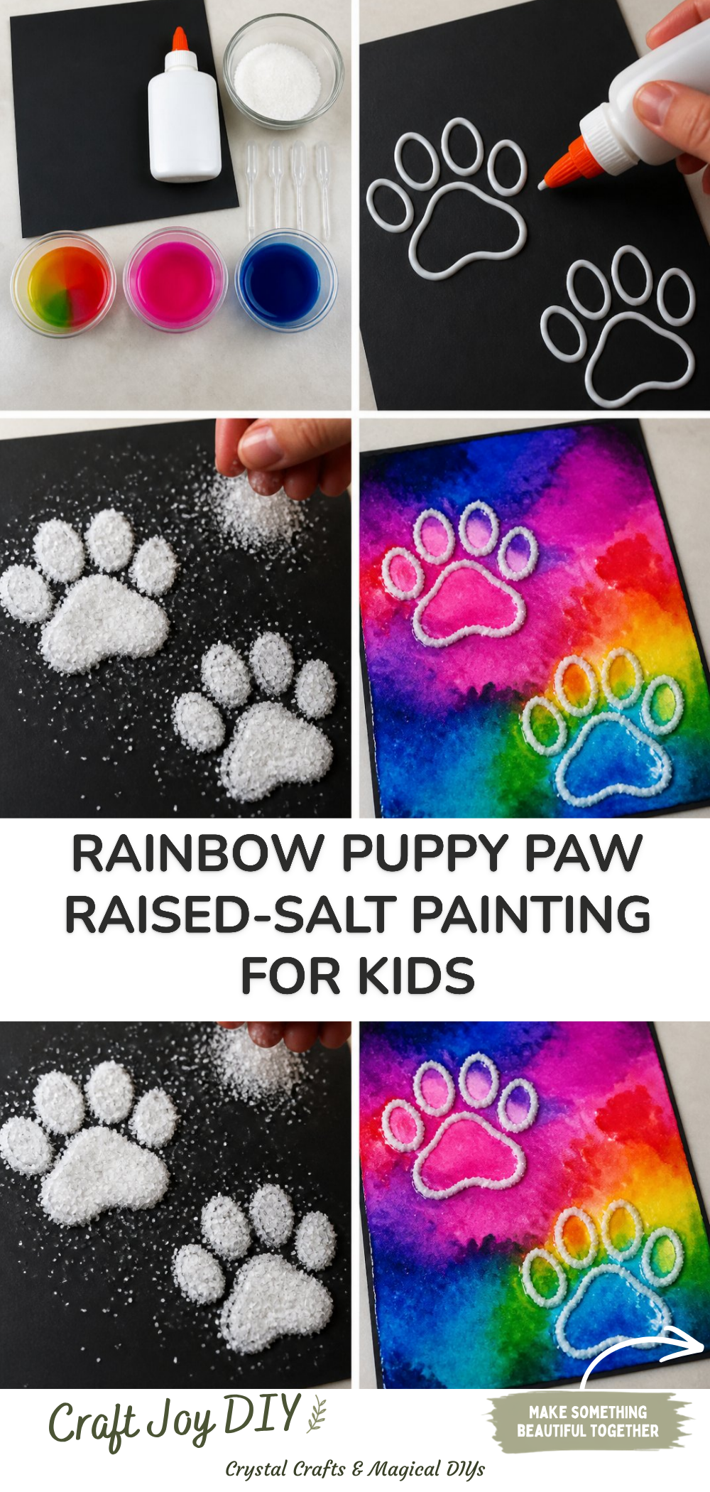 Rainbow Puppy Paw Raised-Salt Painting for Kids