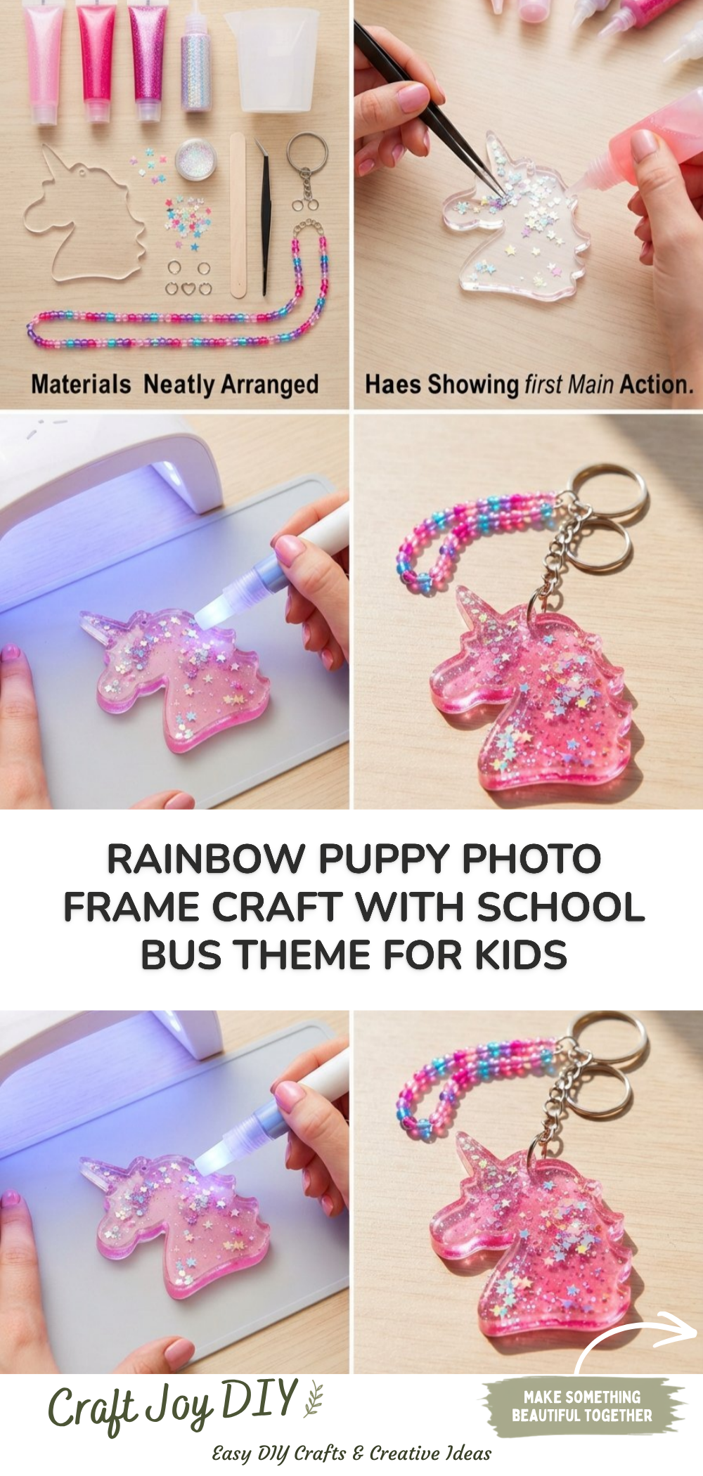 Rainbow Puppy Photo Frame Craft with School Bus Theme for Kids
