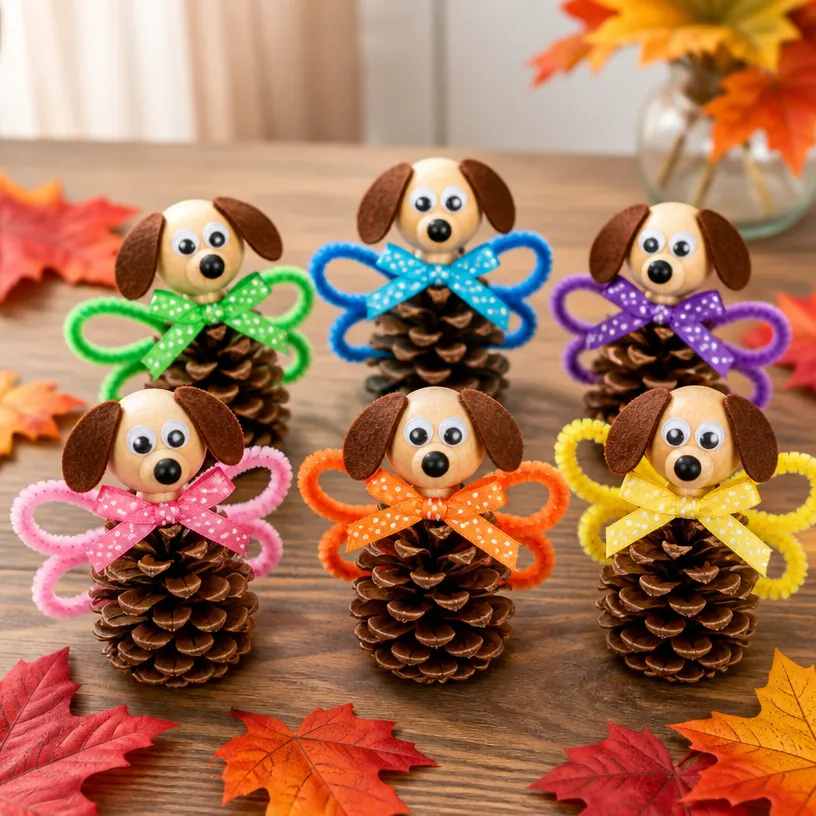 Rainbow Puppy Pinecone Fall Fairies