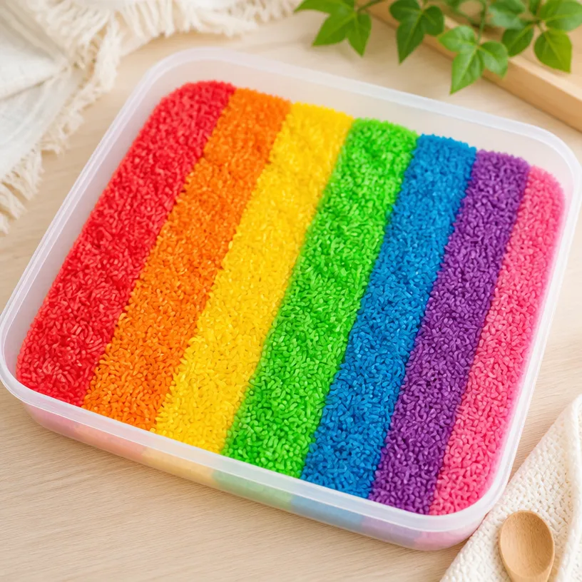 Rainbow Rice Sensory Bin Activities for Kids