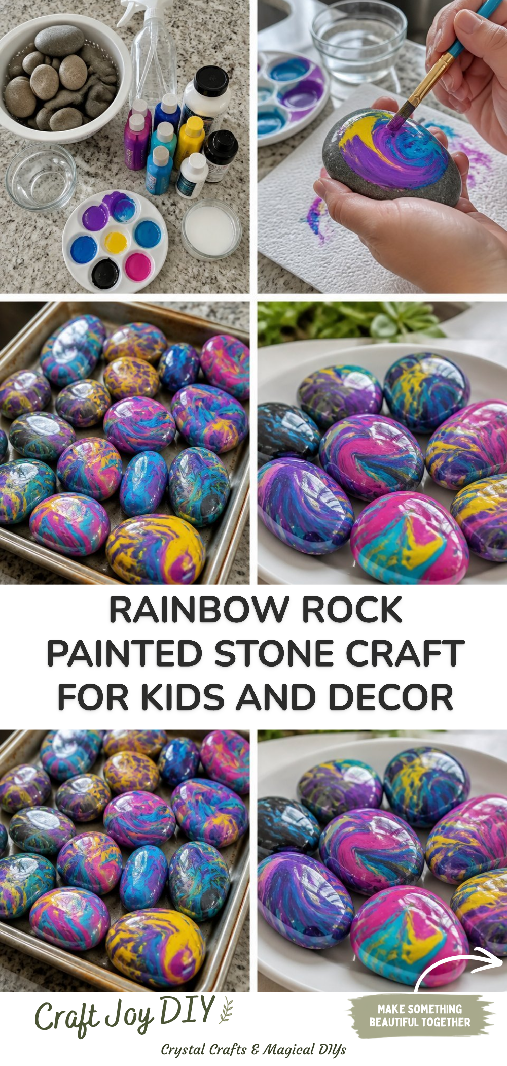 Rainbow Rock Painted Stone Craft for Kids and Decor