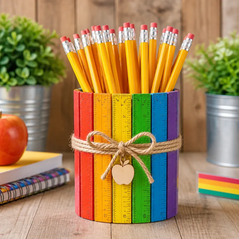 Rainbow Ruler Pencil Jar for Teachers - Desk Organizer
