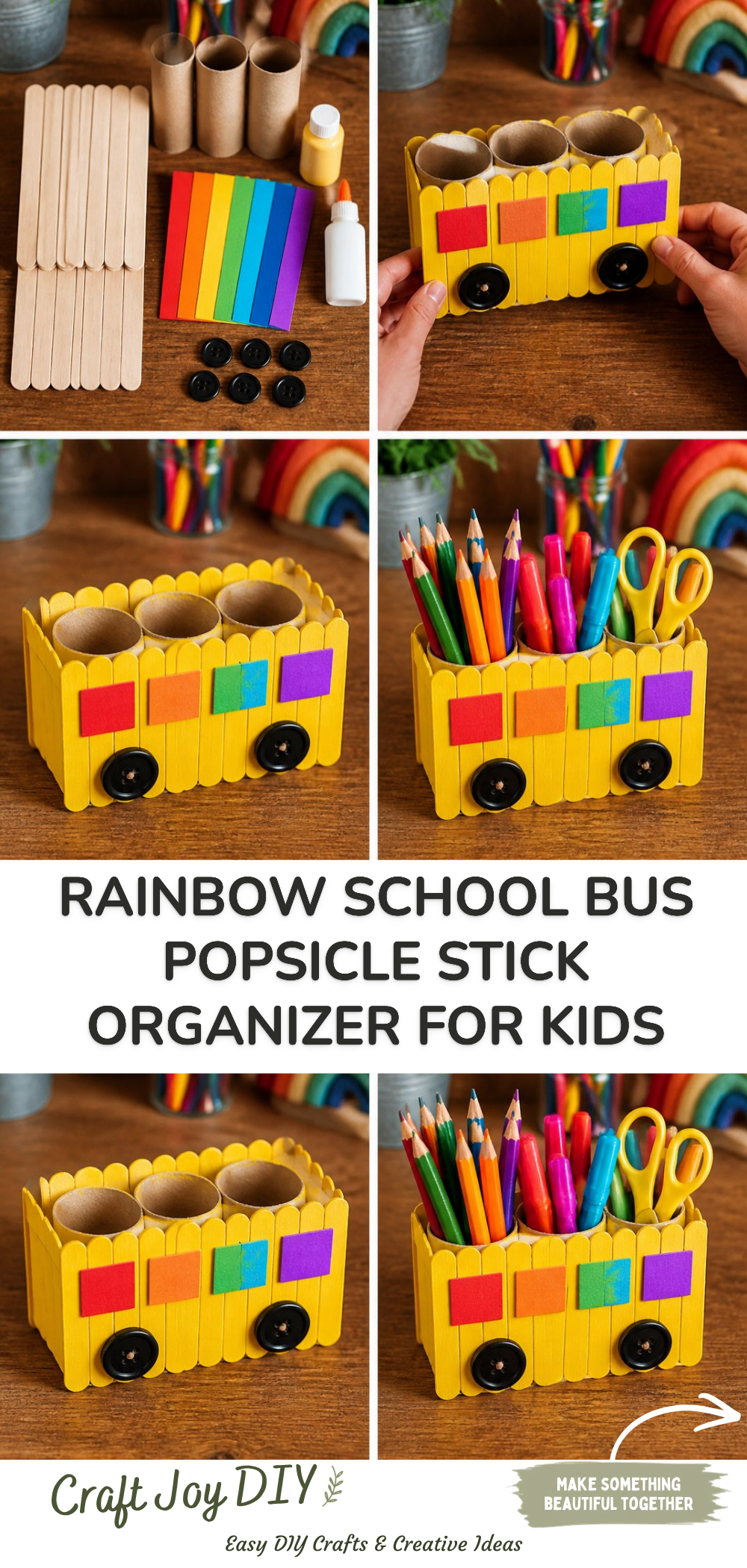 Rainbow School Bus Popsicle Stick Organizer for Kids