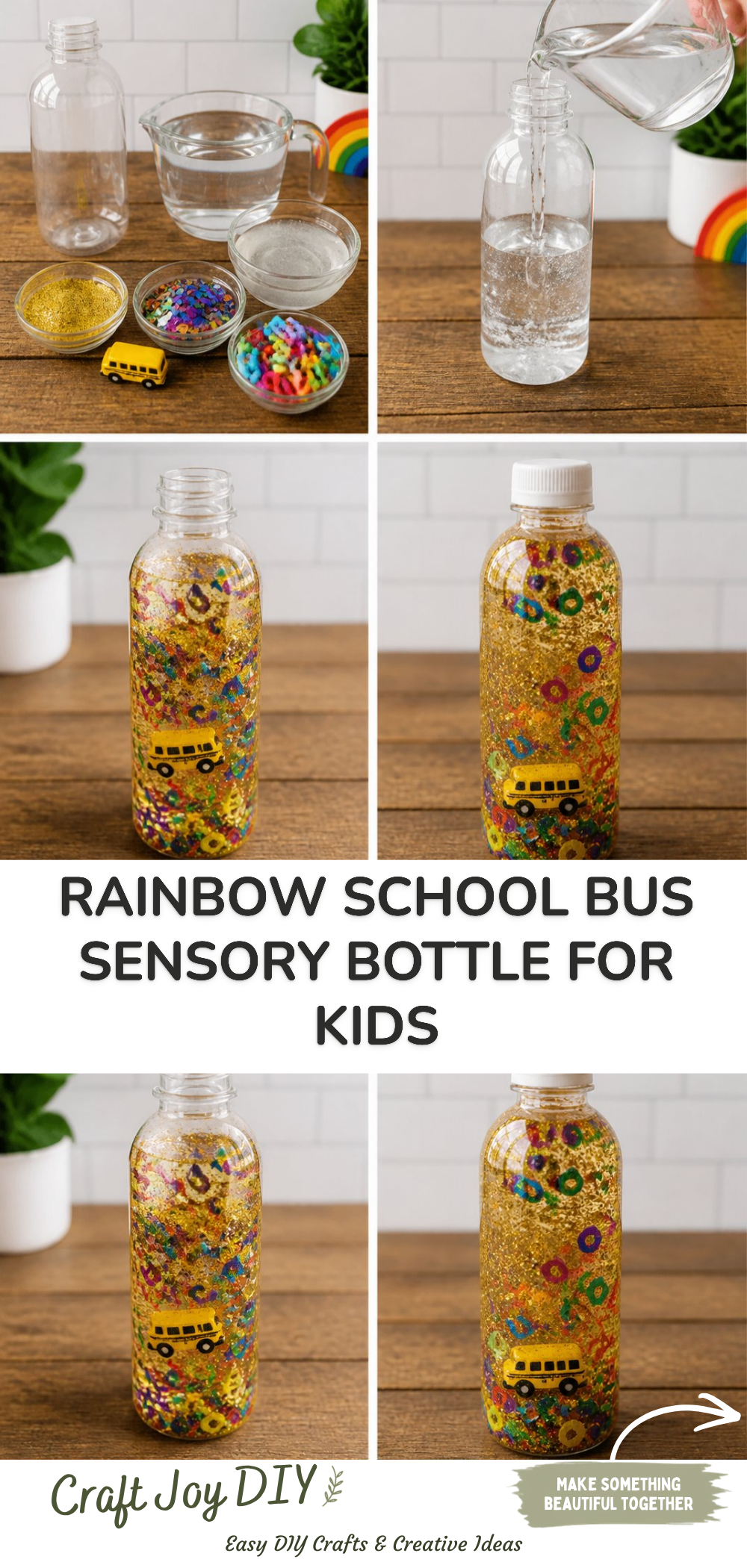 Rainbow School Bus Sensory Bottle for Kids