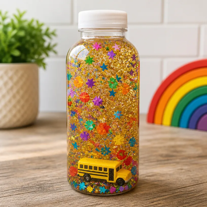 Rainbow-Themed School Bus Sensory Bottle for Kids