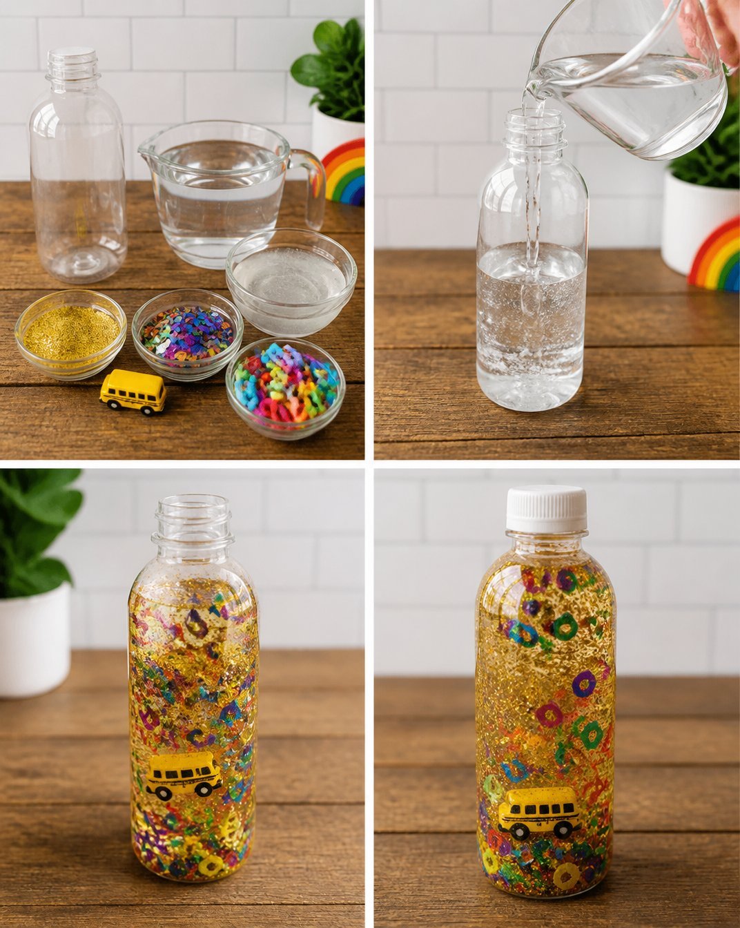 Rainbow-Themed School Bus Sensory Bottle for Kids