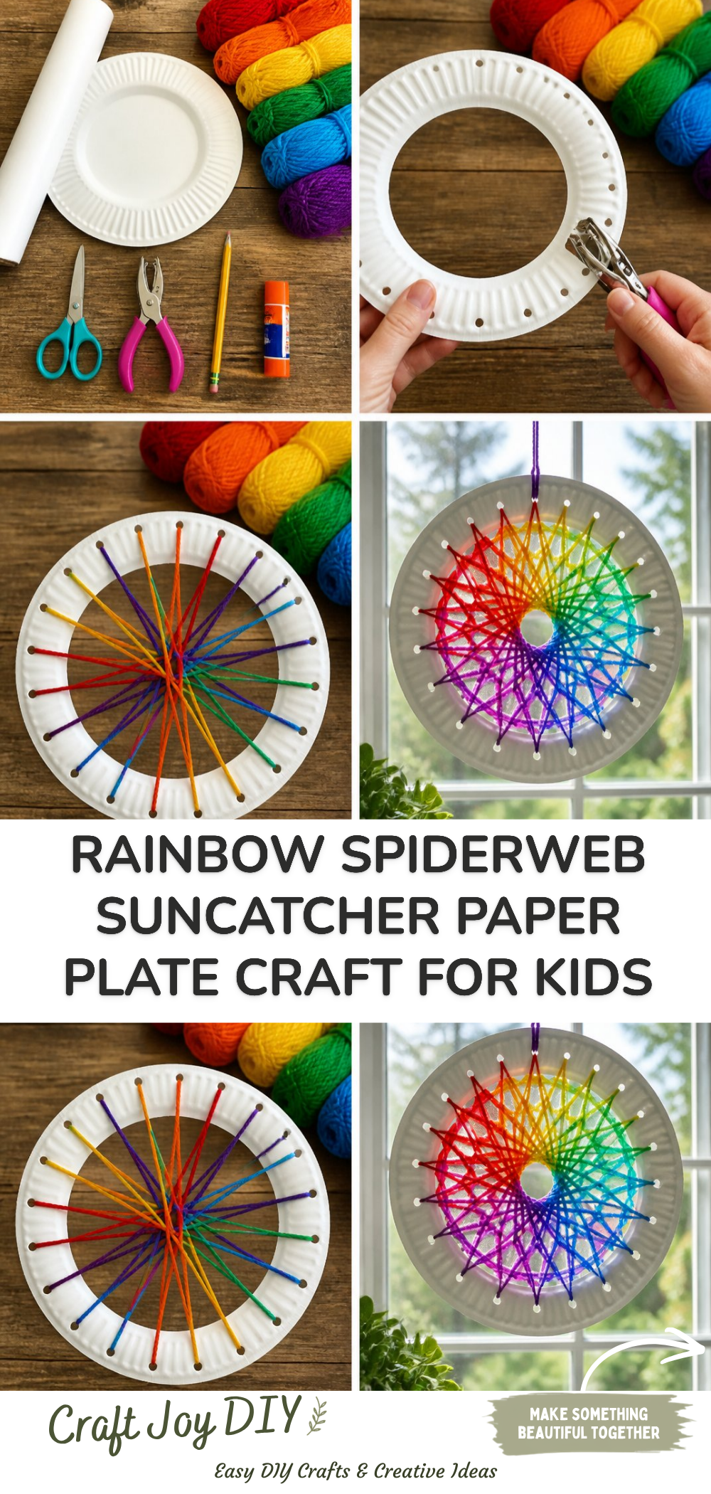 Rainbow Spiderweb Suncatcher Paper Plate Craft for Kids