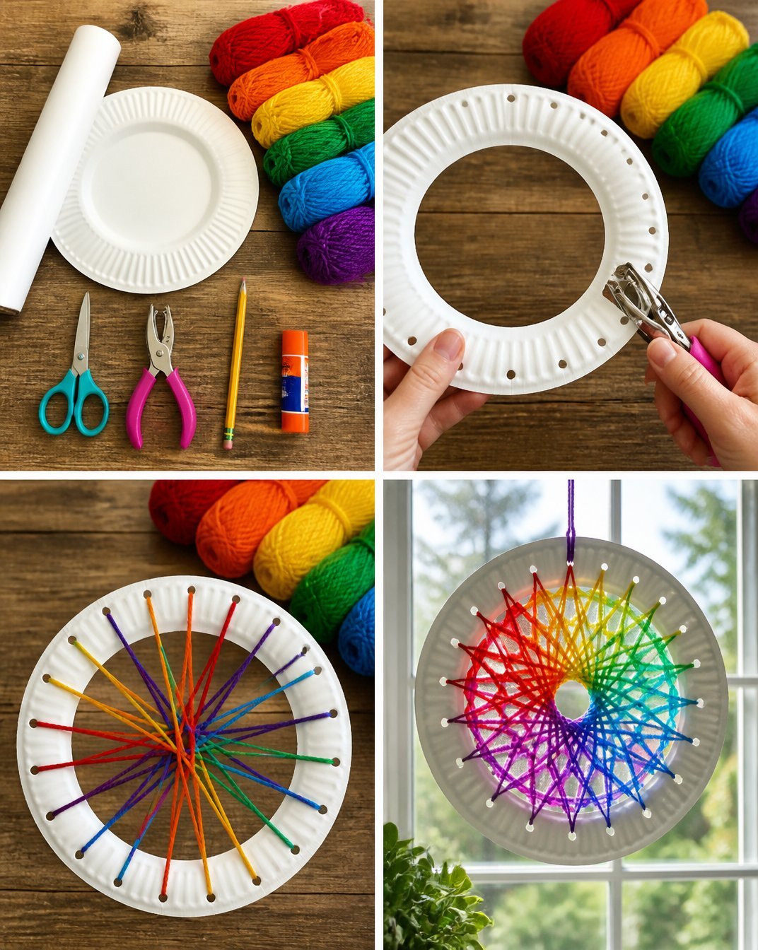 How to Make a Rainbow Spiderweb Suncatcher from Paper Plates