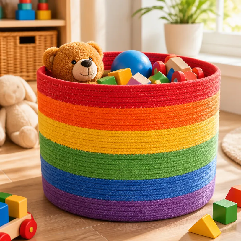 Rainbow-Themed Kids Toy Bin for Easy Storage