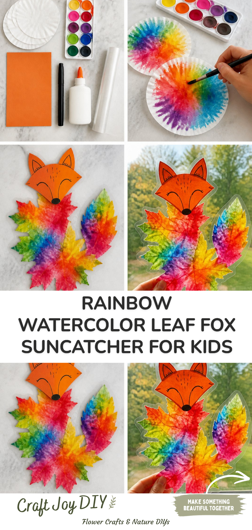 Rainbow Watercolor Leaf Fox Suncatcher for Kids