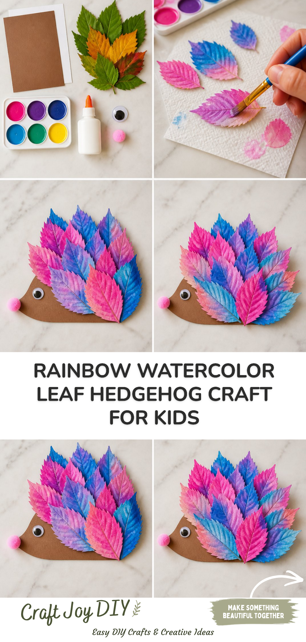 Rainbow Watercolor Leaf Hedgehog Craft for Kids