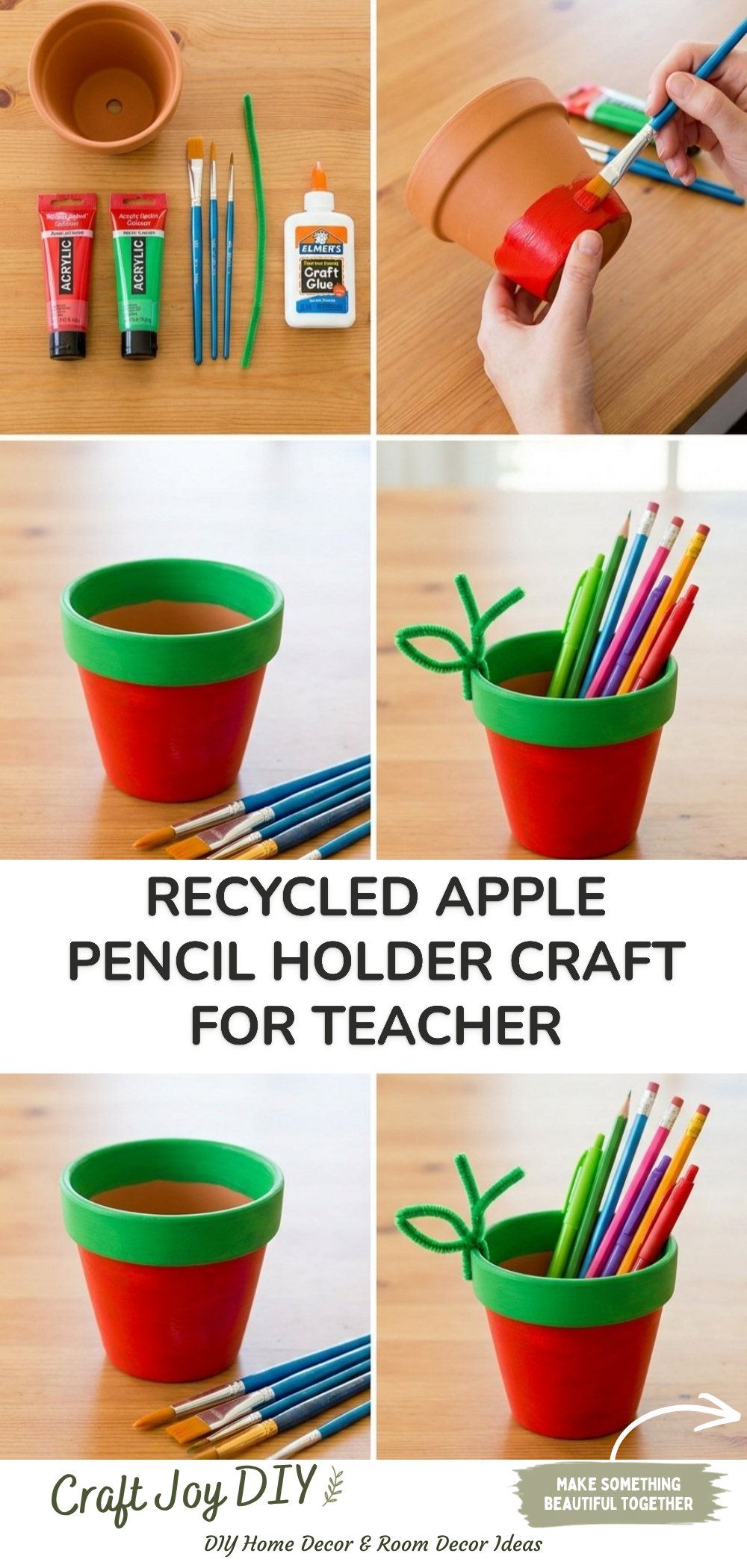 Recycled Apple Pencil Holder Craft for Teacher