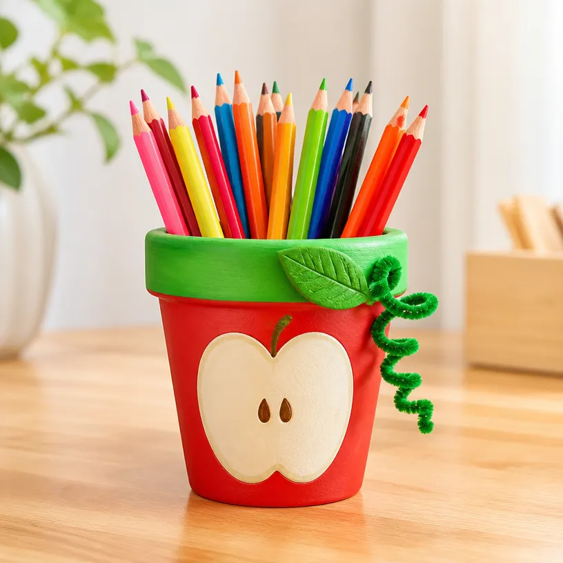 Recycled Apple Pencil Holder for Teacher