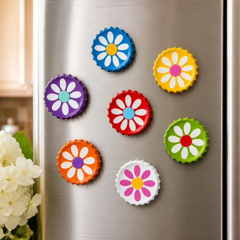Recycled Bottle Cap Flower Magnets