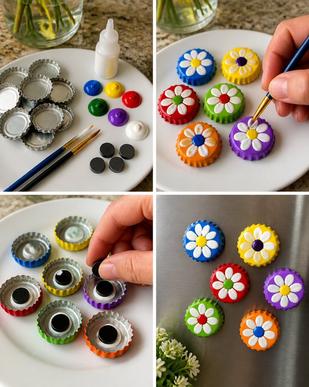 Recycled Bottle Cap Flower Magnets
