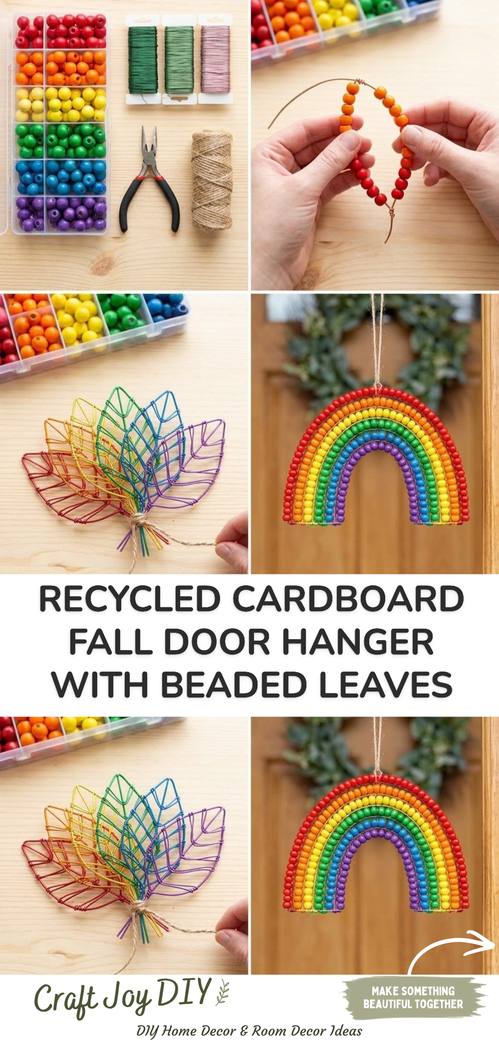 Recycled Cardboard Fall Door Hanger with Beaded Leaves