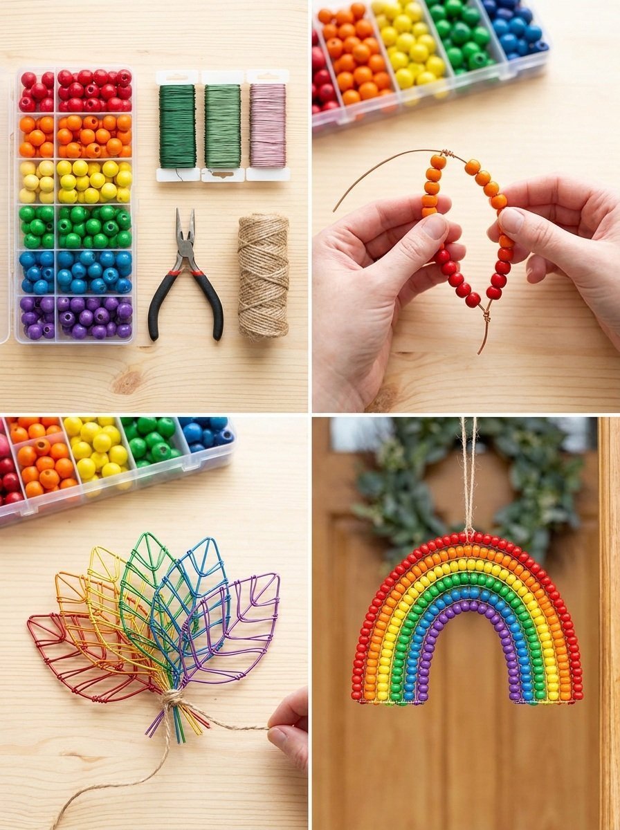 Recycled Cardboard Fall Door Hanger with Beaded Leaves