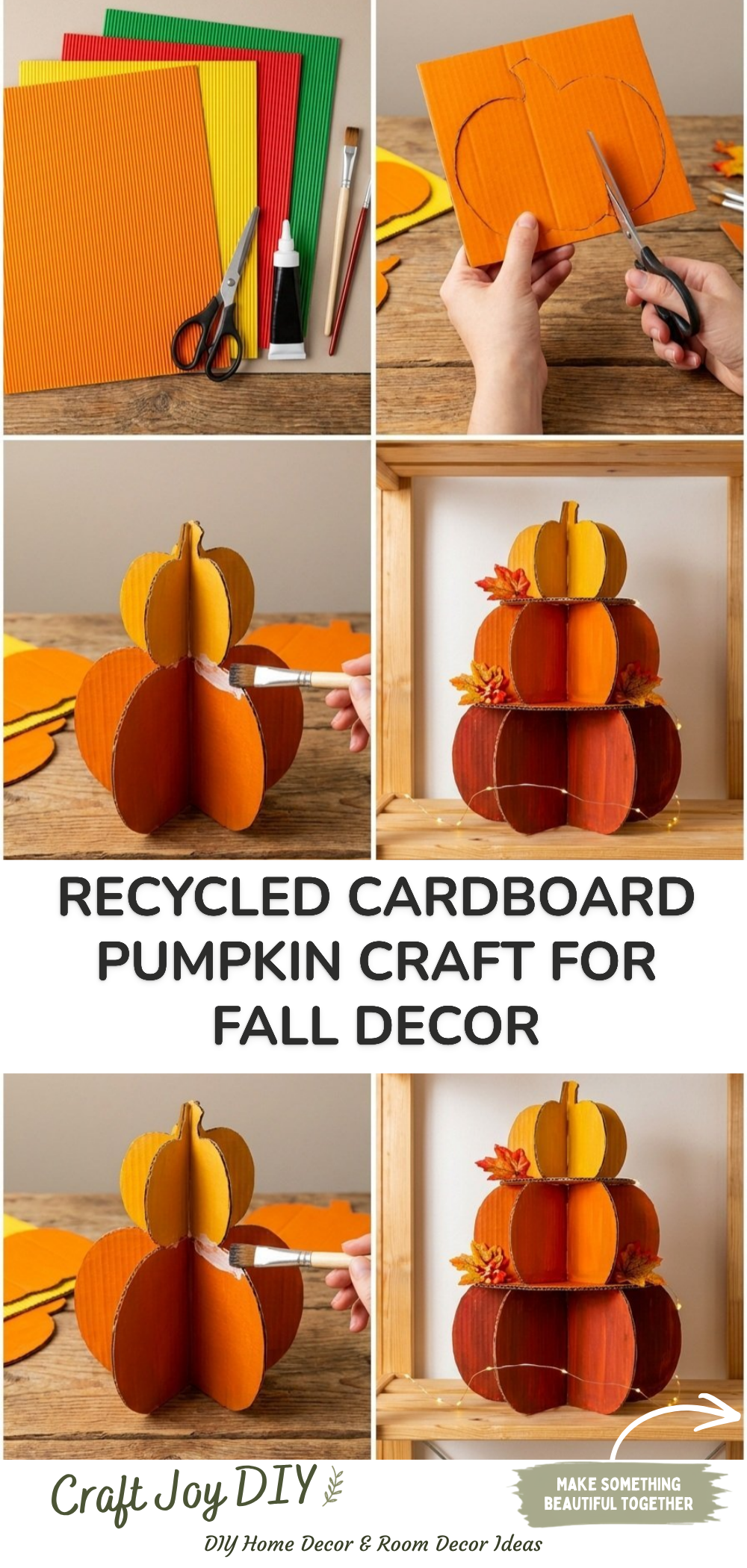 Recycled Cardboard Pumpkin Craft for Fall Decor