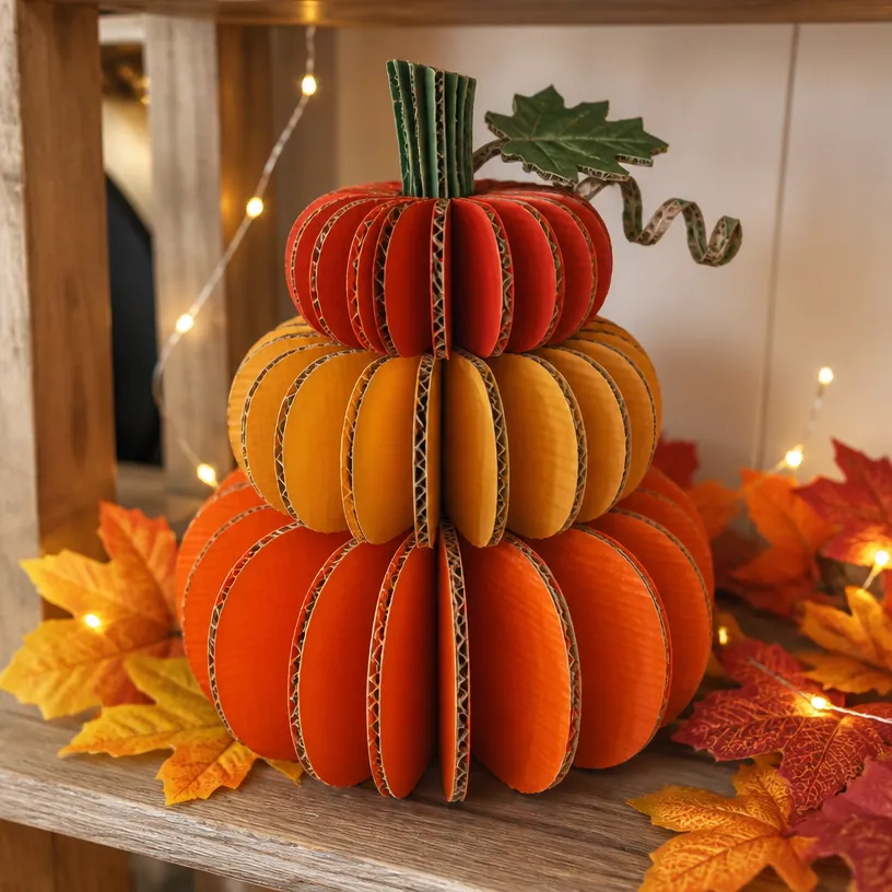 Recycled Cardboard Pumpkin Fall Decor