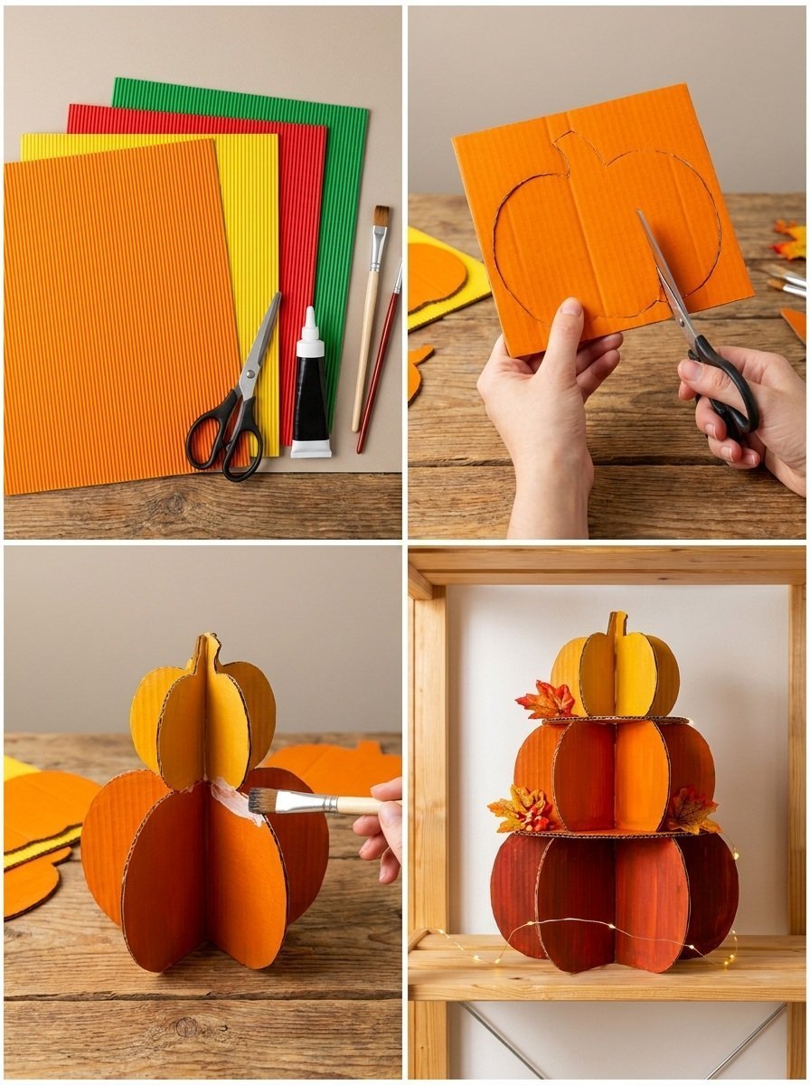 Recycled Cardboard Pumpkin Fall Decor