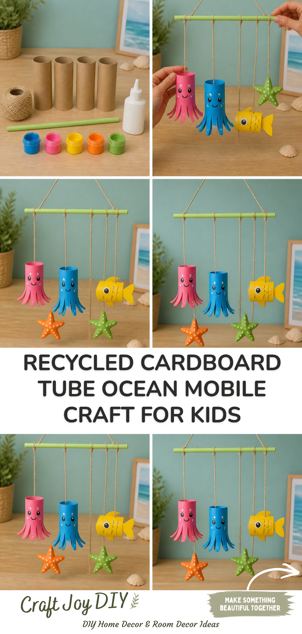 Recycled Cardboard Tube Ocean Mobile Craft for Kids