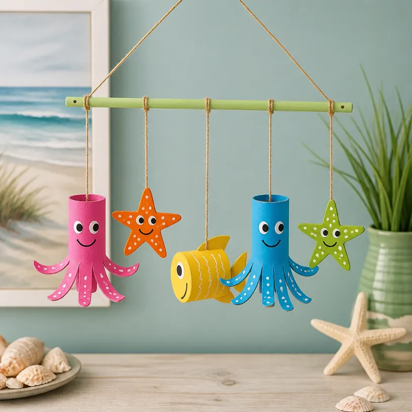 Recycled Cardboard Tube Ocean Mobile