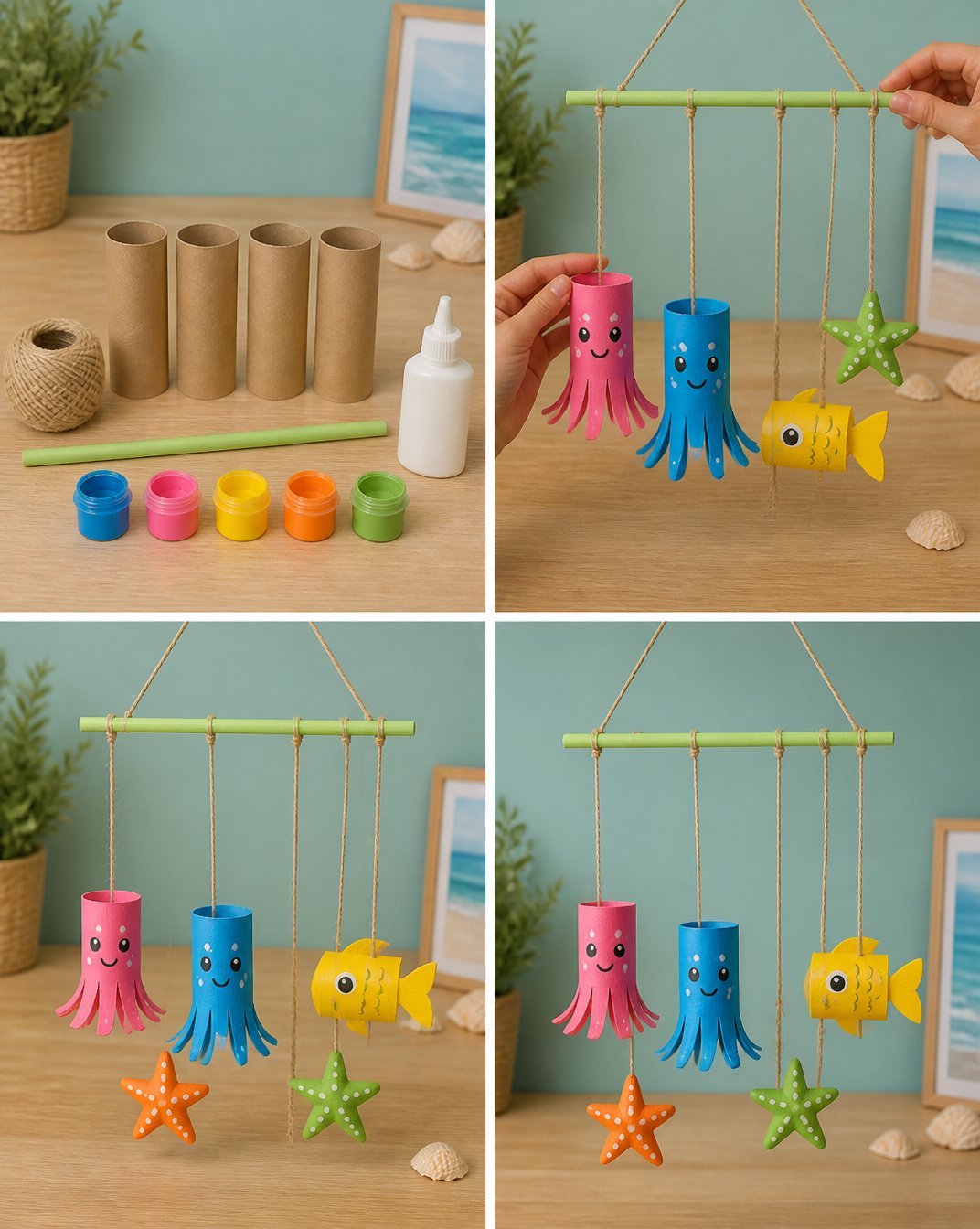Recycled Cardboard Tube Ocean Mobile