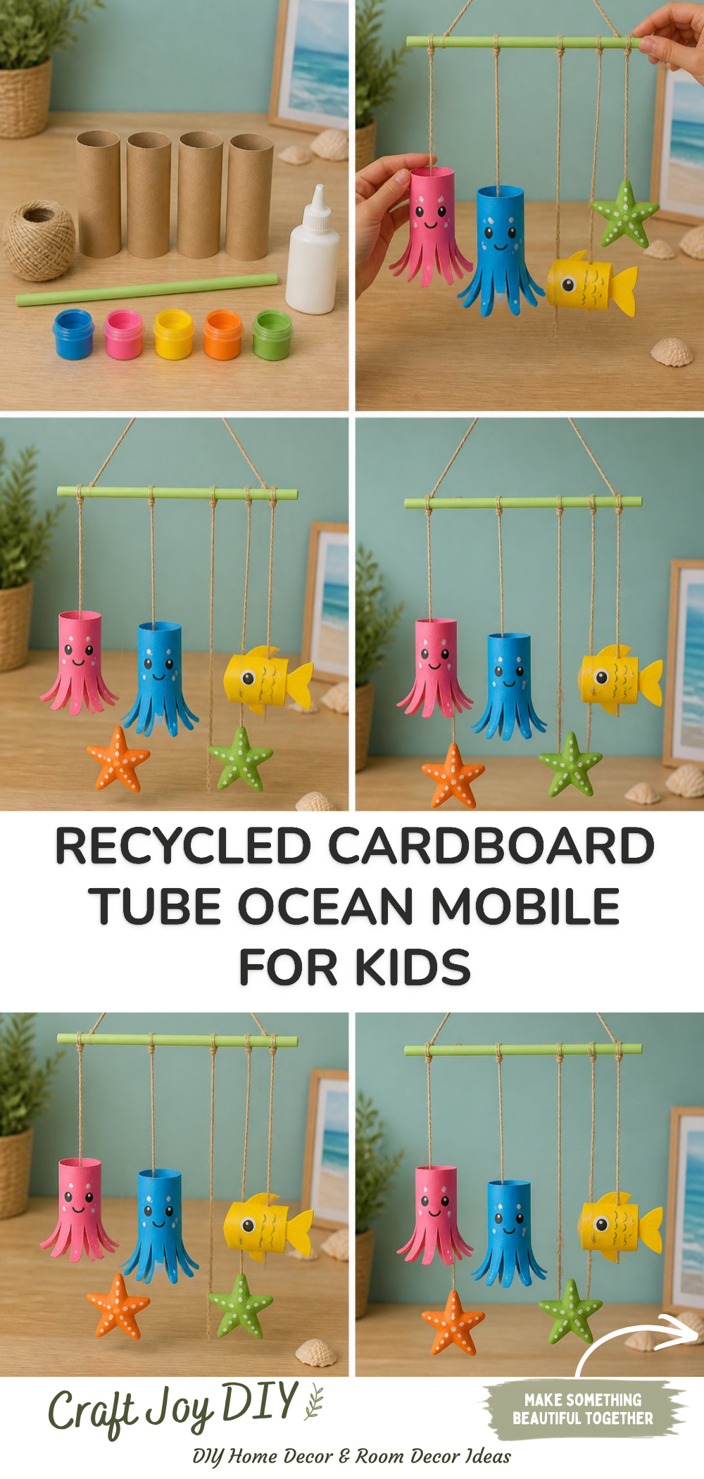 Recycled Cardboard Tube Ocean Mobile for Kids