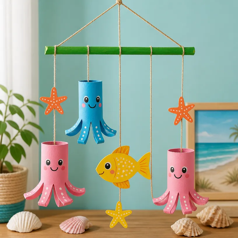 Recycled Cardboard Tube Ocean Mobile