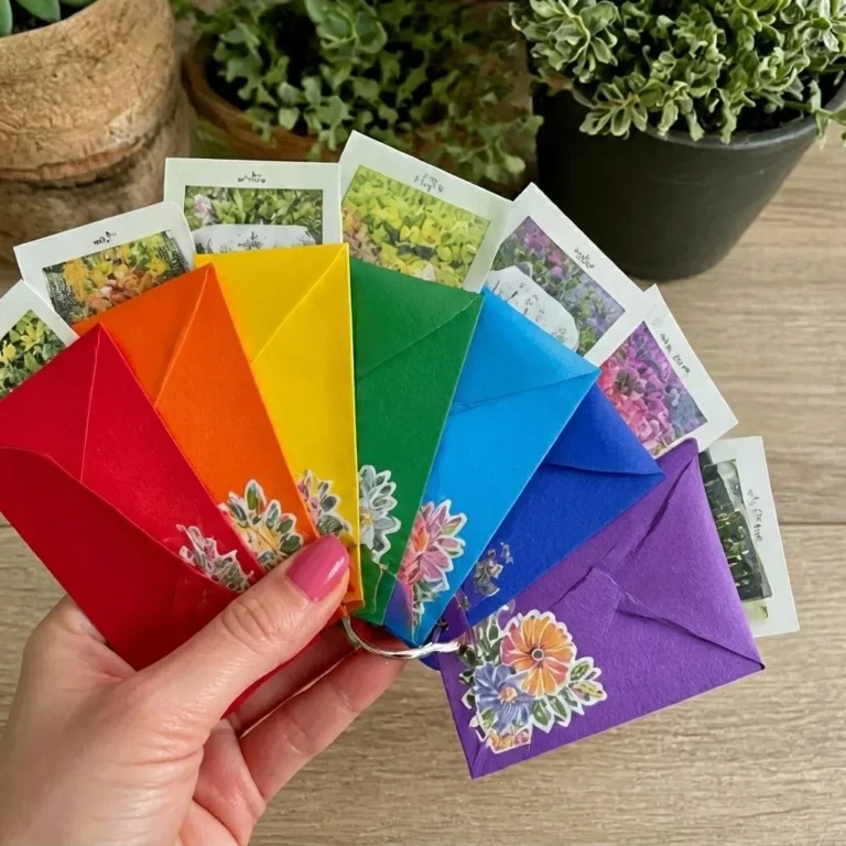 DIY Seed Packet Organizer in rainbow colors for gardeners