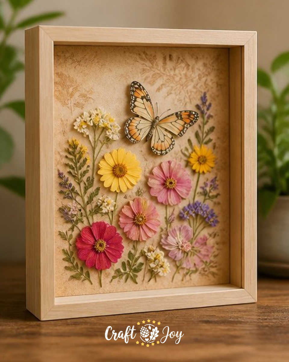Shadow Box Display Butterfly and Wildflower Craft Keepsake